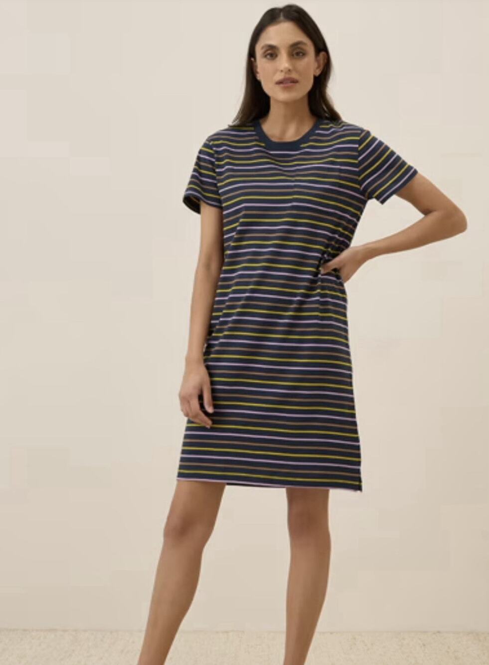 Pact Women’s Large Softspun Tee Dress Striped 100% Organic Cotton Casual